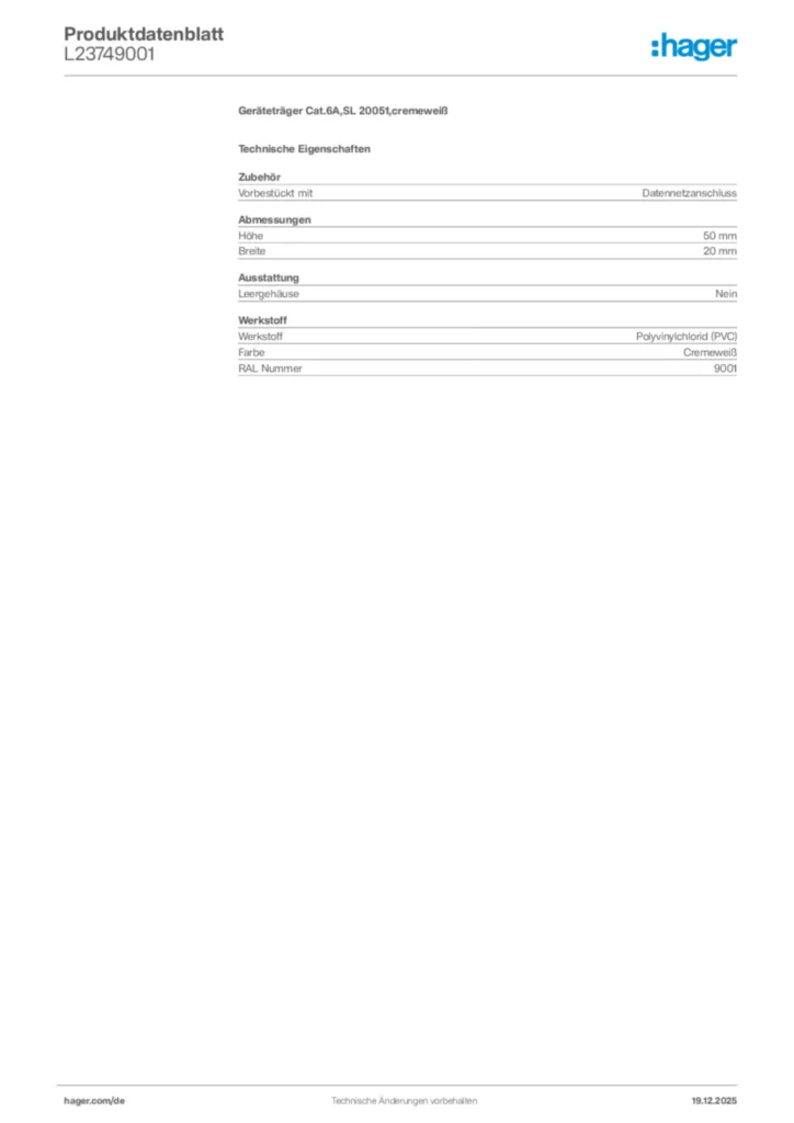 Bild Hager Produktdatenblatt L23749001 | Hager Deutschland