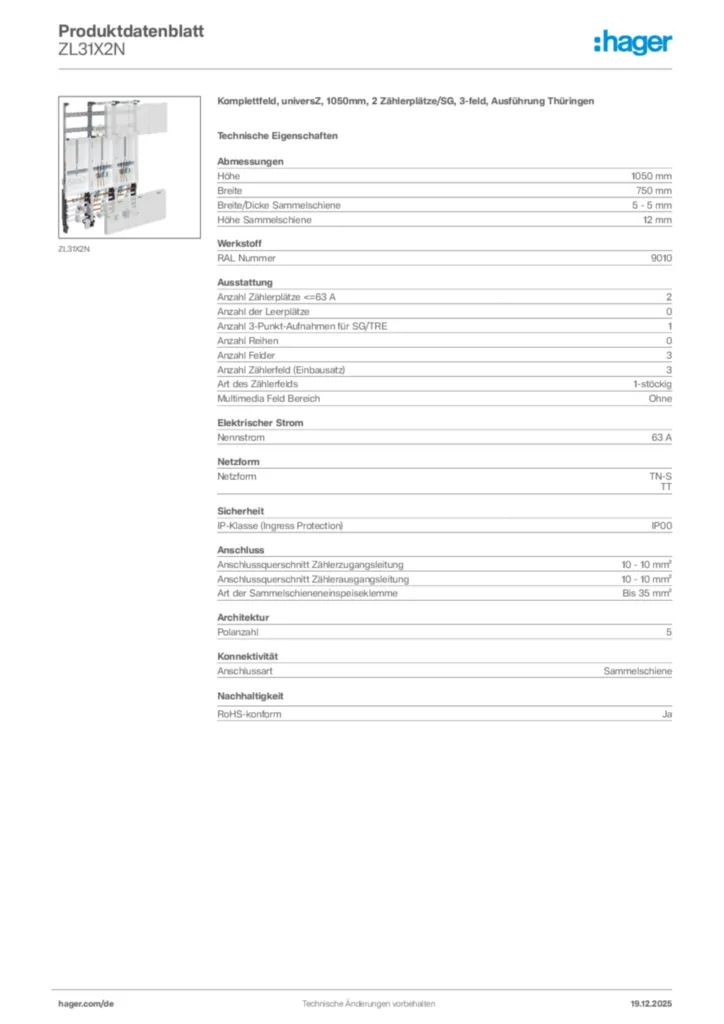Bild Hager Produktdatenblatt ZL31X2N | Hager Deutschland