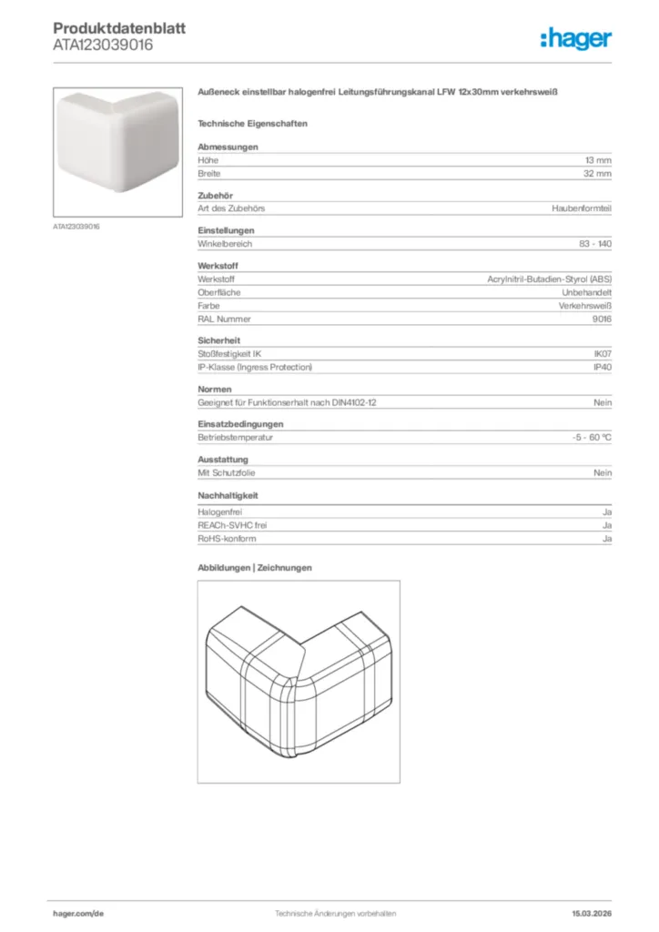 Bild Hager Produktdatenblatt ATA123039016 | Hager Deutschland