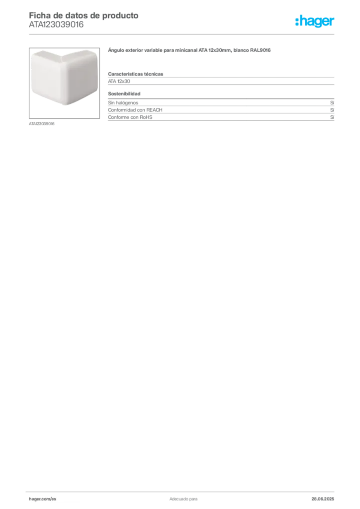 Imagen Hager Ficha de datos de producto ATA123039016 | Hager España