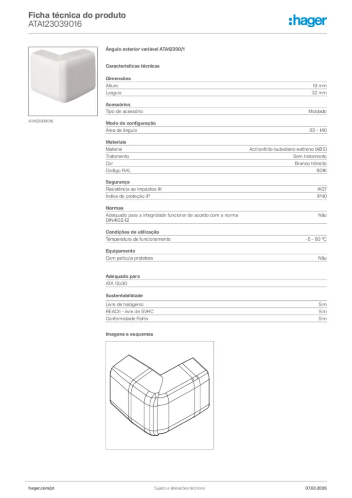 Imagem Hager Ficha técnica do produto ATA123039016 | Hager Portugal