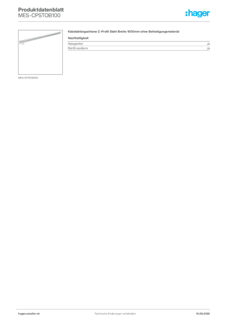 Bild Hager Produktdatenblatt MES-CPSTOB100 | Hager Schweiz