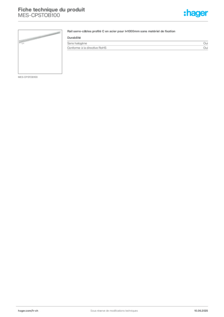 Image Hager Fiche technique du produit MES-CPSTOB100 | Hager Suisse