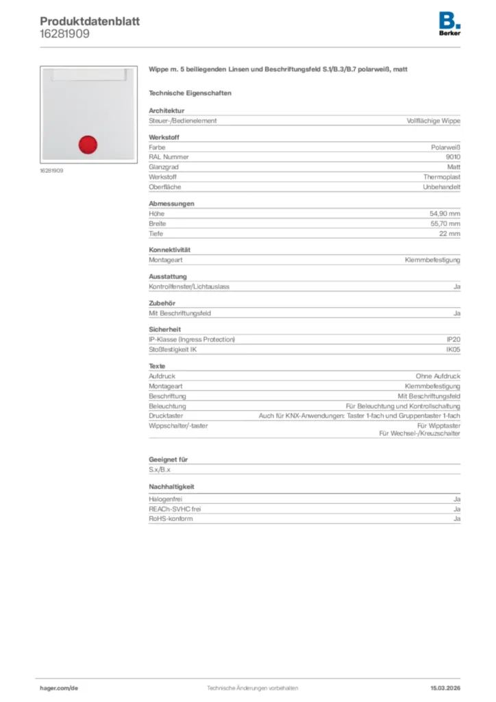 Bild Berker Produktdatenblatt 16281909 | Hager Deutschland