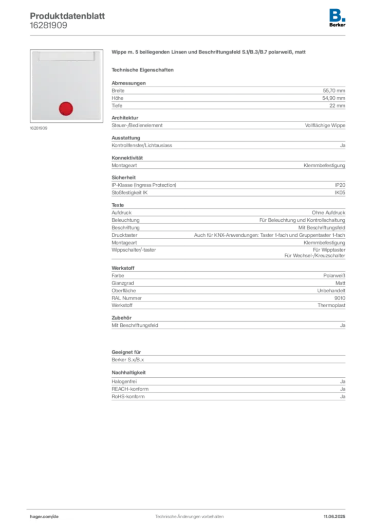 Bild Berker Produktdatenblatt 16281909 | Hager Deutschland