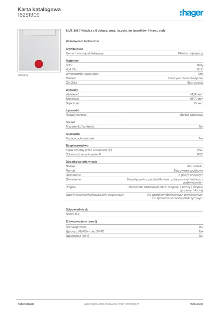 Zdjęcie Hager Karta katalogowa 16281909 | Hager Polska