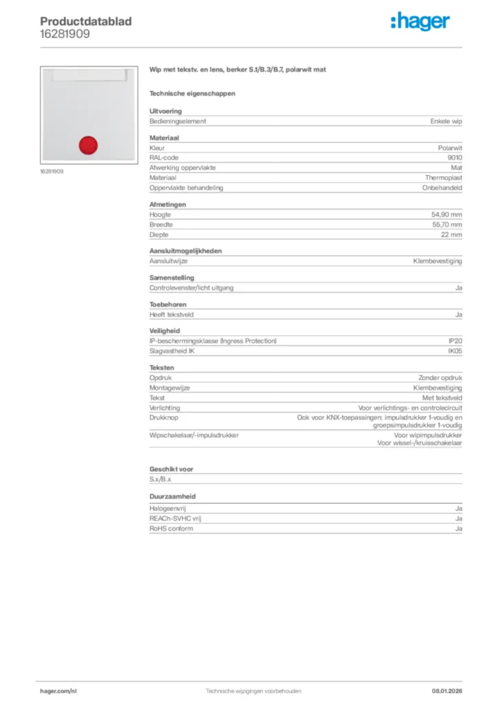 Afbeelding Hager Productdatablad 16281909 | Hager Nederland