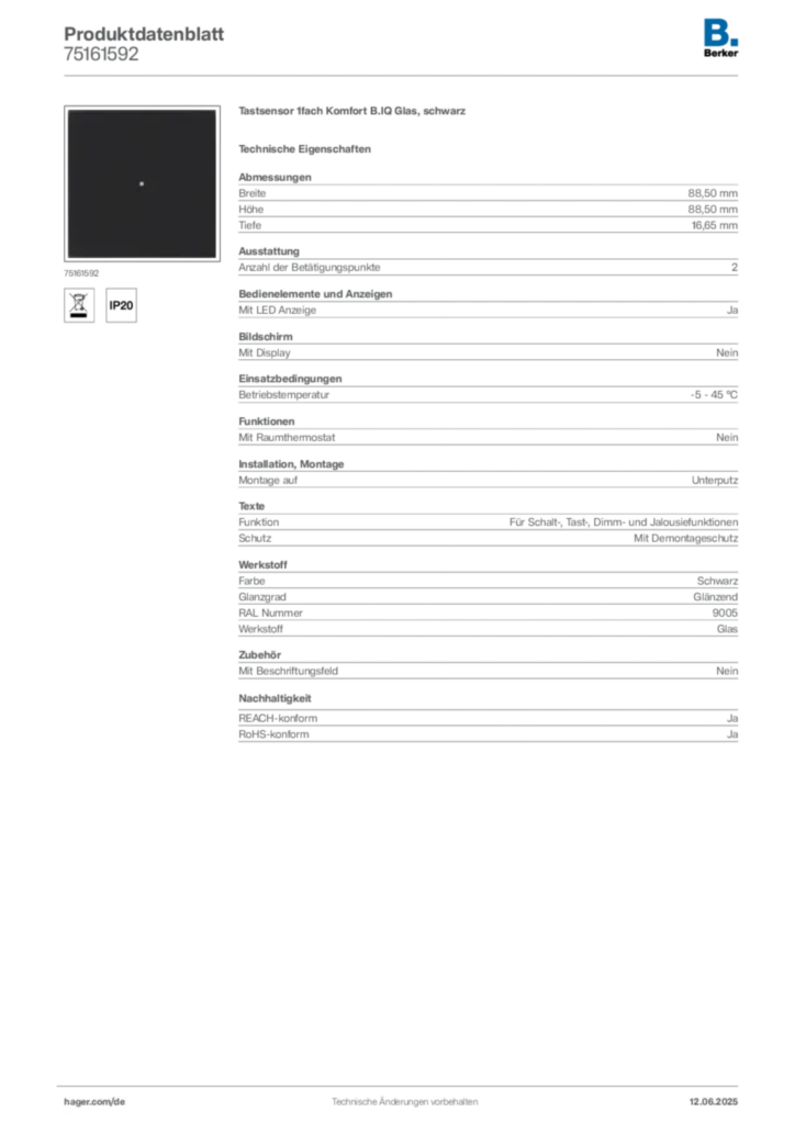 Berker Produktdatenblatt 75161592
