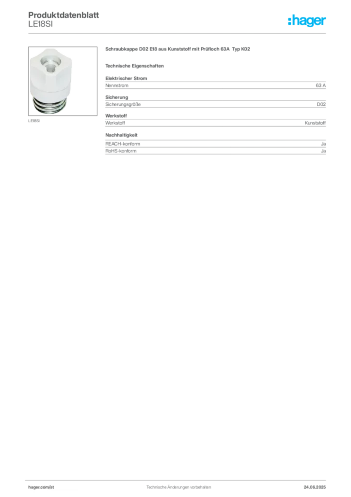 Bild Hager Produktdatenblatt LE18SI | Hager Deutschland