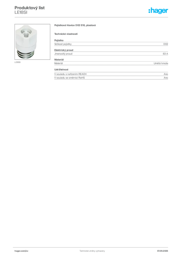 Obrázek Hager Produktový list LE18SI | Hager