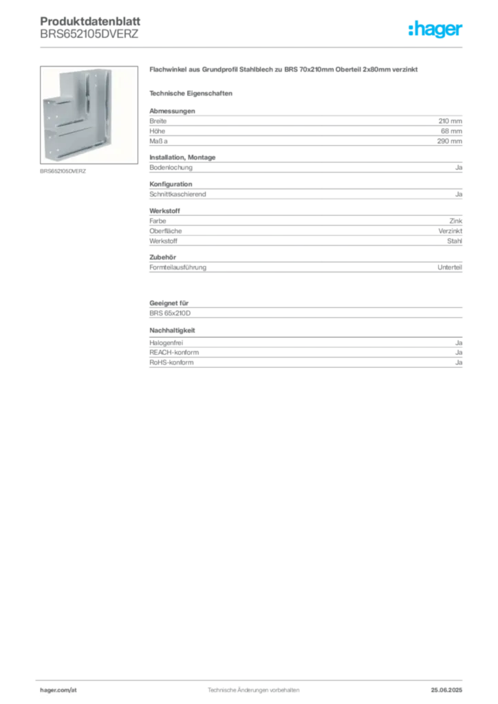 Bild Hager Produktdatenblatt BRS652105DVERZ | Hager Deutschland