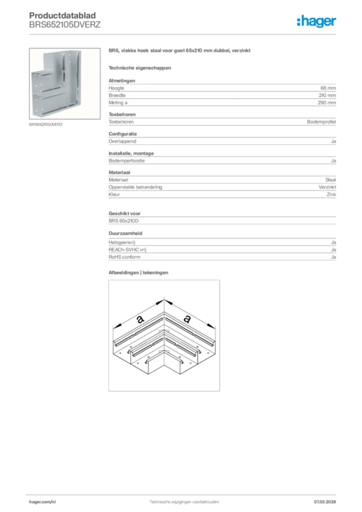 Afbeelding Hager Productdatablad BRS652105DVERZ | Hager Nederland