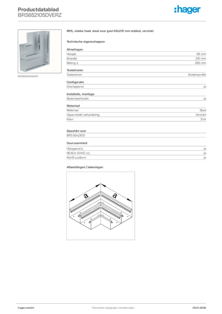 Afbeelding Hager Productdatablad BRS652105DVERZ | Hager Nederland