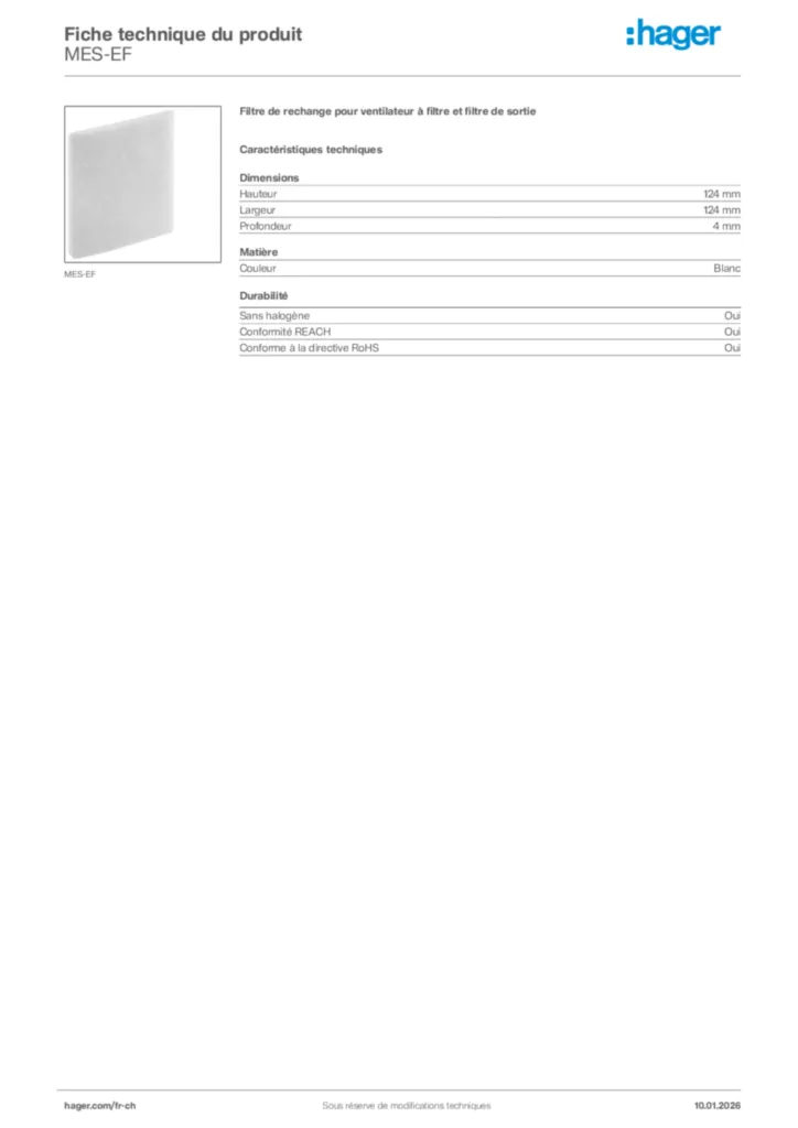 Image Hager Fiche technique du produit MES-EF | Hager Suisse