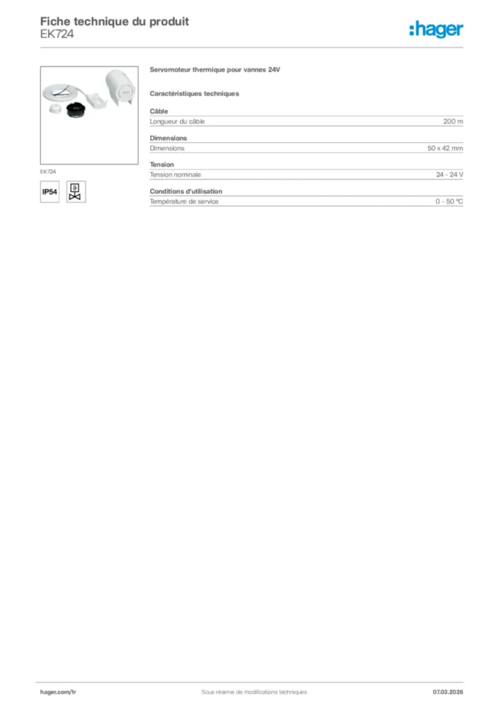 Image Hager Fiche technique du produit EK724 | Hager France