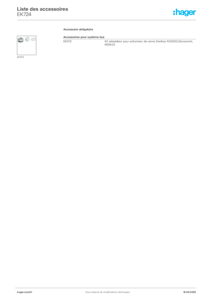 Image Hager Fiche technique du produit EK724 | Hager France