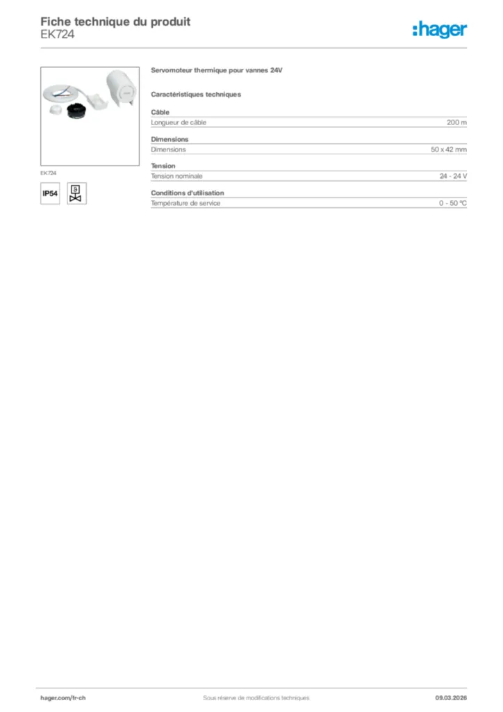 Image Hager Fiche technique du produit EK724 | Hager Suisse