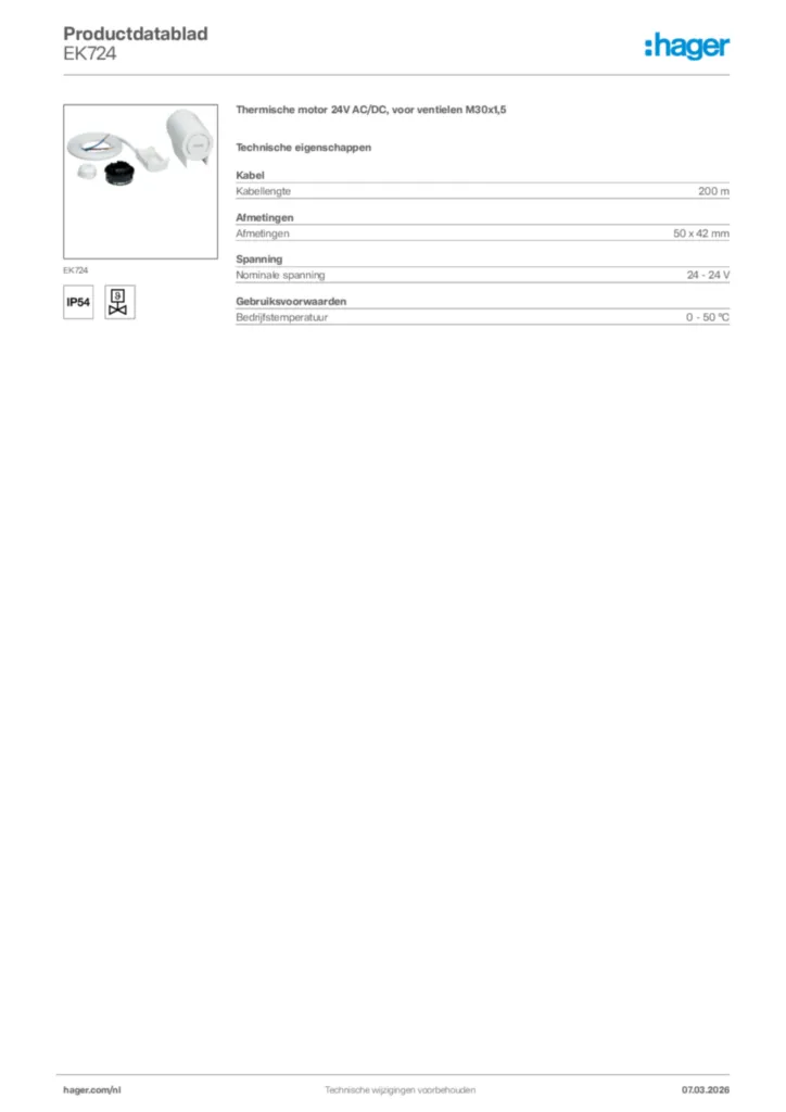 Afbeelding Hager Productdatablad EK724 | Hager Nederland