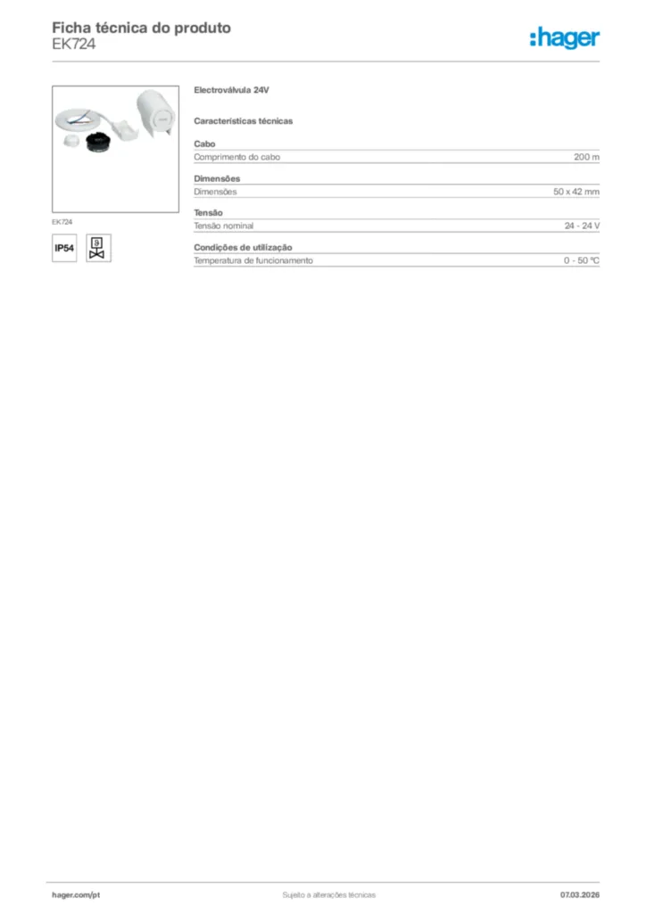 Imagem Hager Ficha técnica do produto EK724 | Hager Portugal