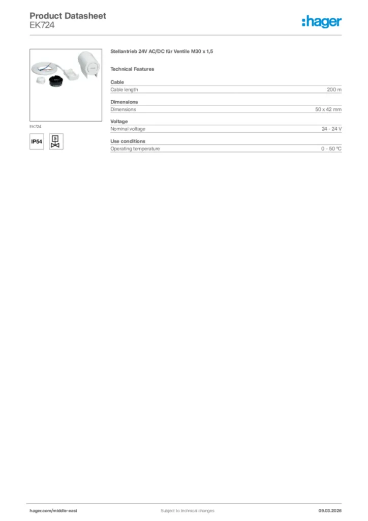 Image Hager Product data sheet EK724  | Hager