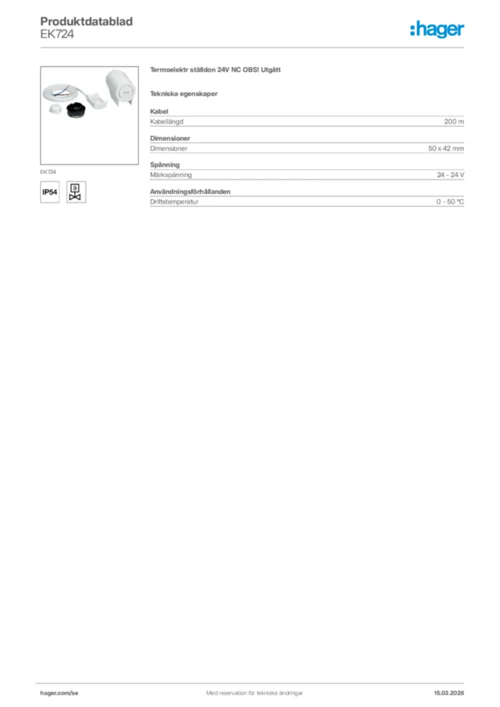 Bild Hager Produktdatablad EK724 | Hager Sverige
