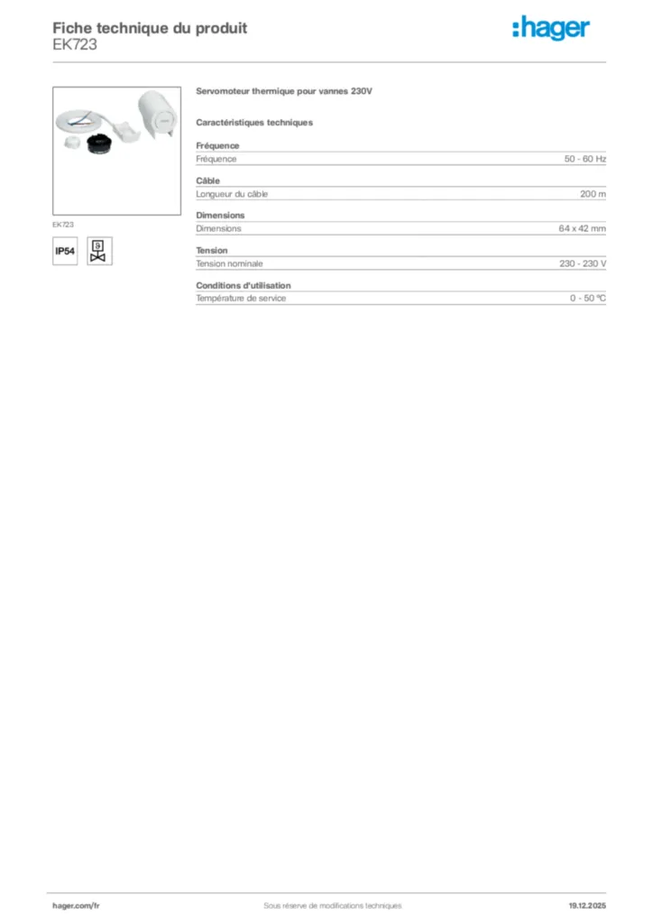 Image Hager Fiche technique du produit EK723 | Hager France