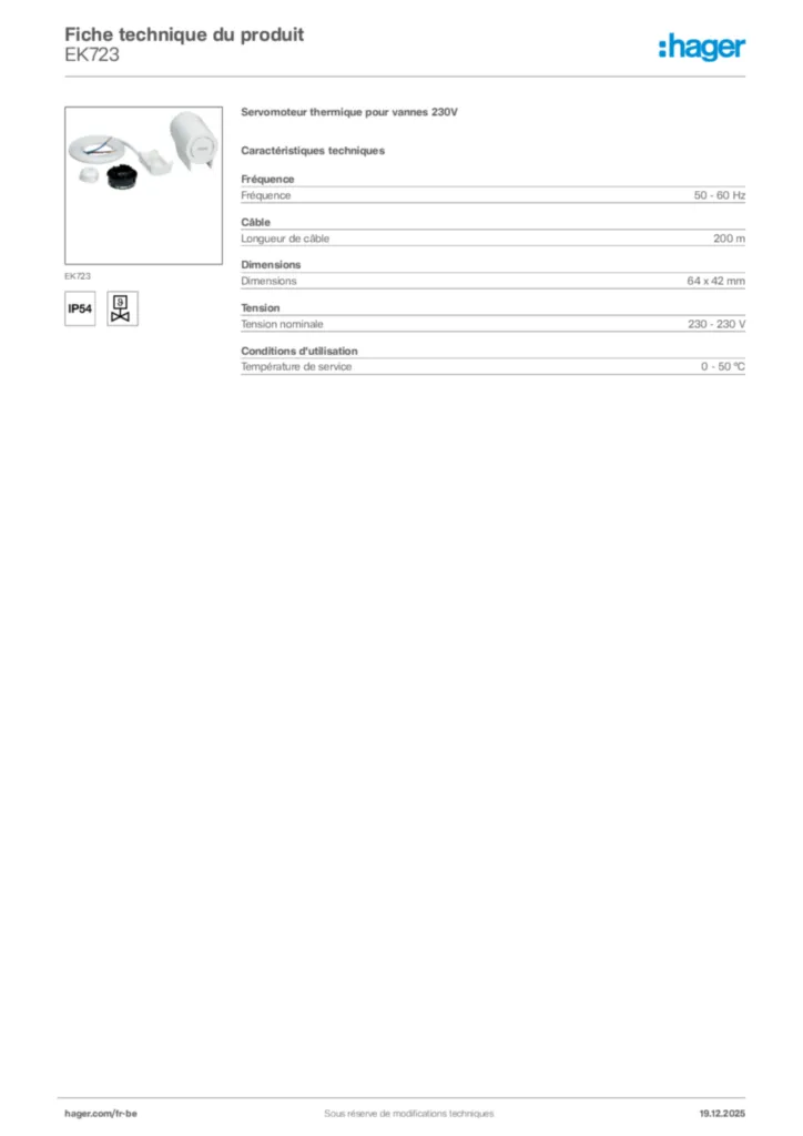 Image Hager Fiche technique du produit EK723 | Hager Belgique