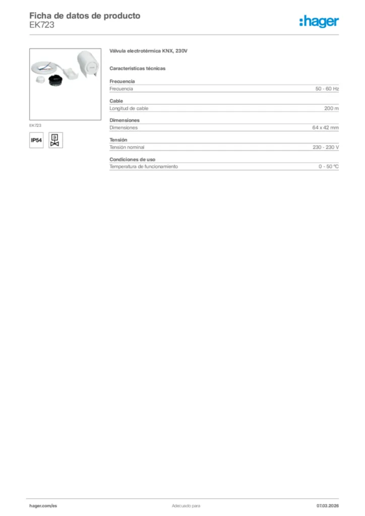 Imagen Hager Ficha de datos de producto EK723 | Hager España