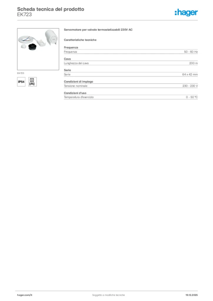 Immagine Hager Scheda tecnica del prodotto EK723 | Hager Italia