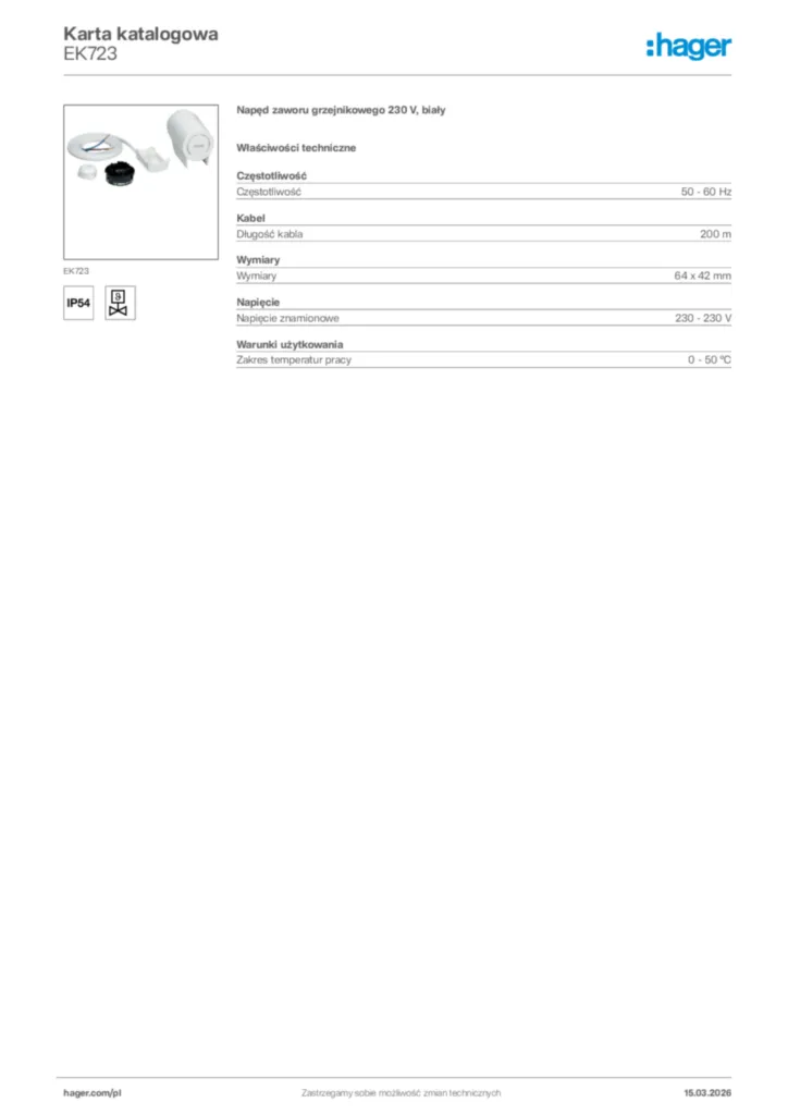 Zdjęcie Hager Karta katalogowa EK723 | Hager Polska