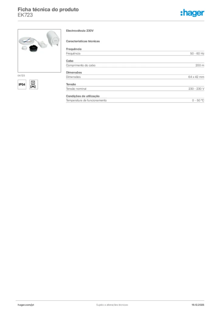 Imagem Hager Ficha técnica do produto EK723 | Hager Portugal
