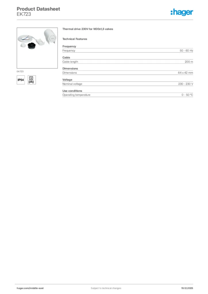 Image Hager Product data sheet EK723  | Hager