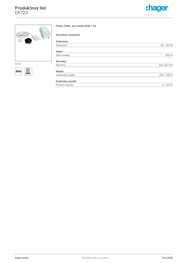 Obrázek Hager Produktový list EK723 | Hager