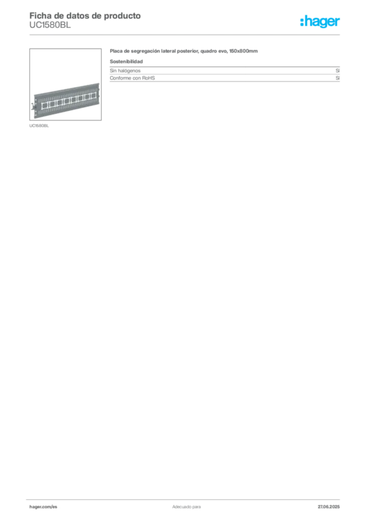 Imagen Hager Ficha de datos de producto UC1580BL | Hager España
