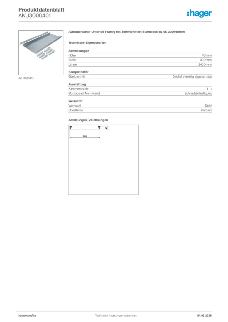 Bild Hager Produktdatenblatt AKU3000401 | Hager Deutschland
