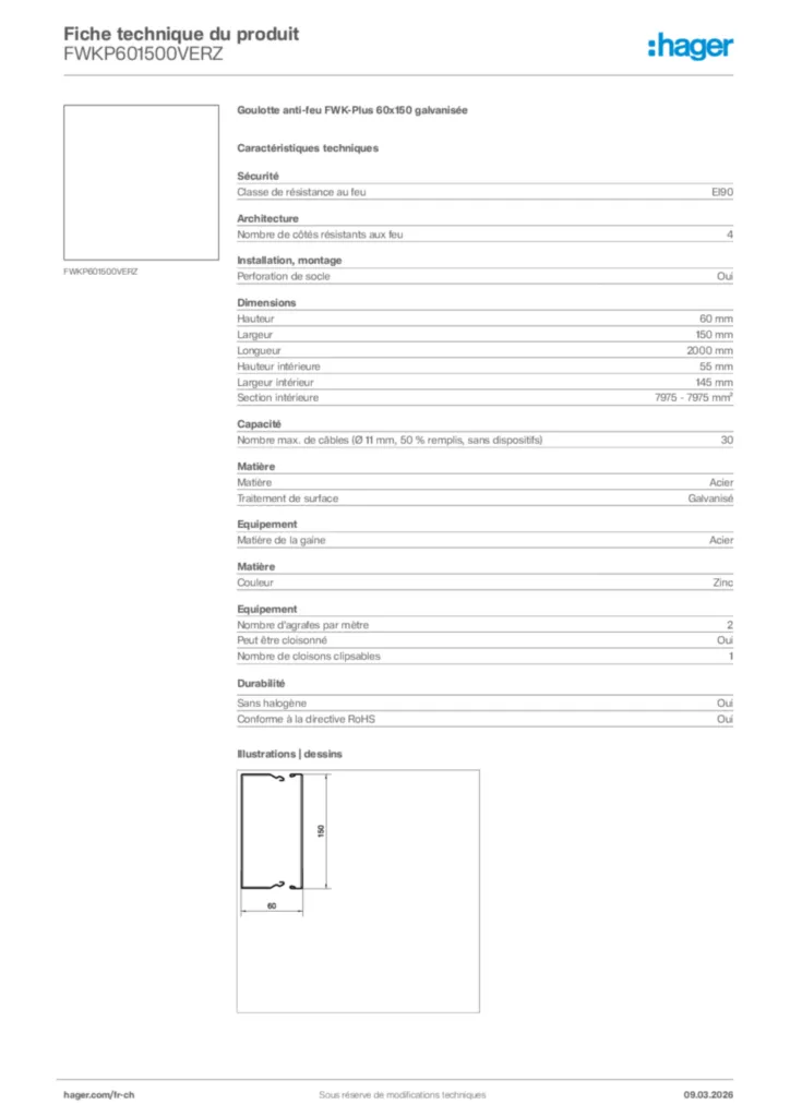 Image Hager Fiche technique du produit FWKP601500VERZ | Hager Suisse