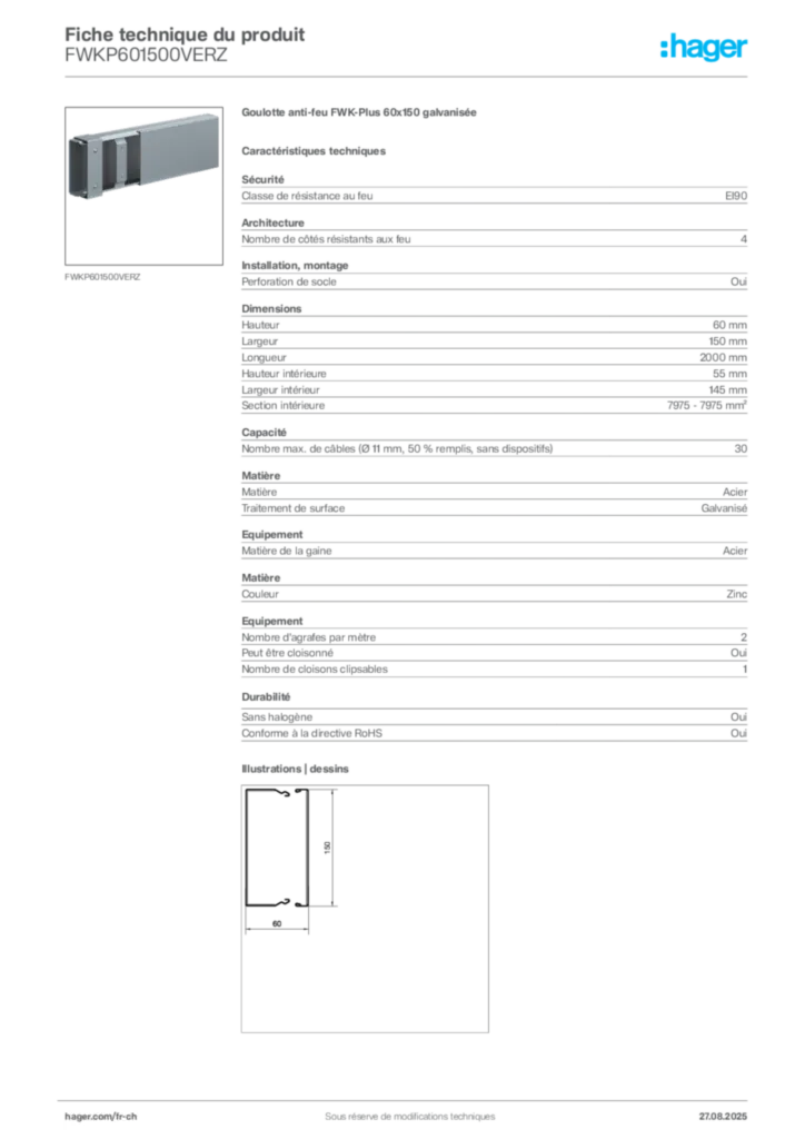 Image Hager Fiche technique du produit FWKP601500VERZ | Hager Suisse