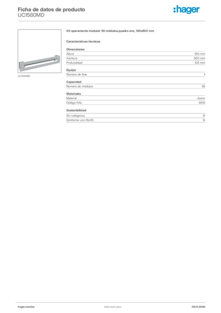 Imagen Hager Ficha de datos de producto UC1580MD | Hager España