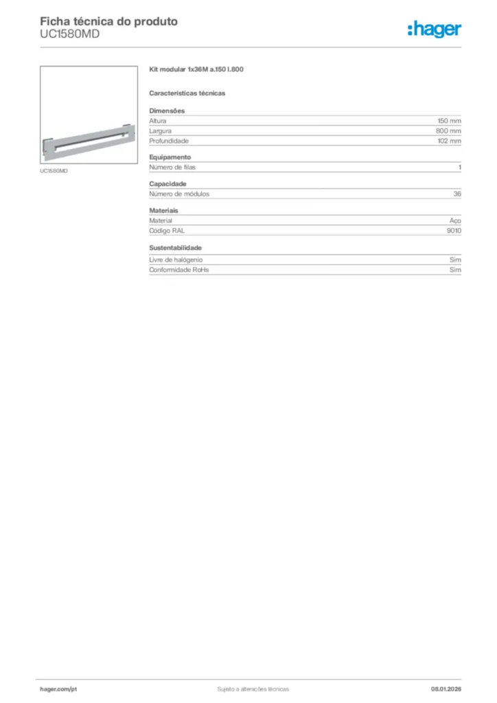 Imagem Hager Ficha técnica do produto UC1580MD | Hager Portugal
