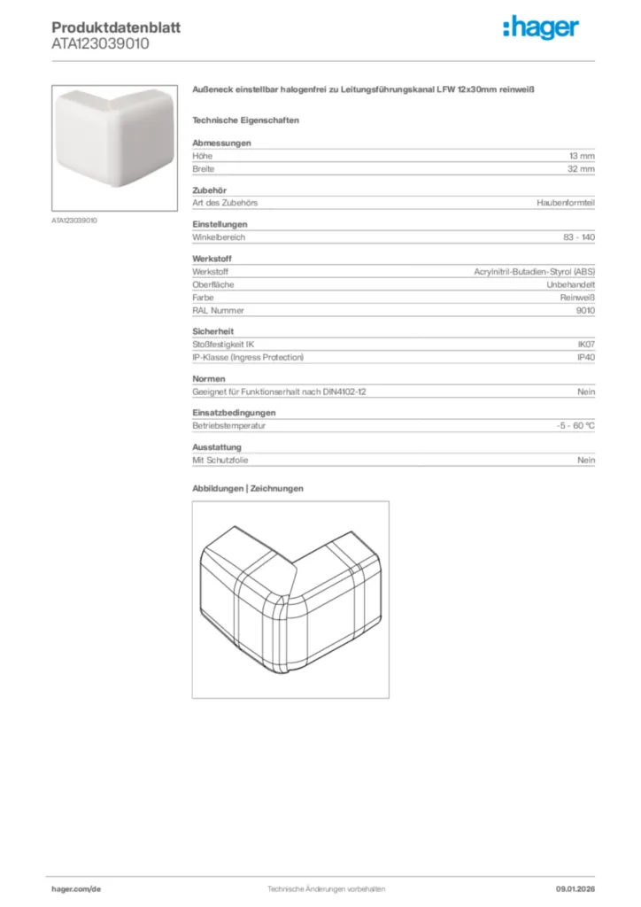 Bild Hager Produktdatenblatt ATA123039010 | Hager Deutschland