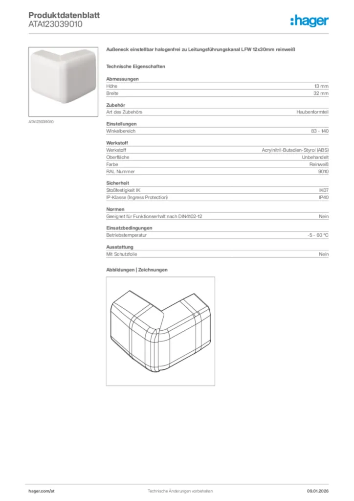 Bild Hager Produktdatenblatt ATA123039010 | Hager Deutschland
