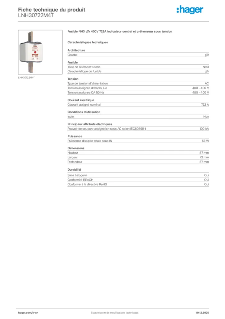 Image Hager Fiche technique du produit LNH30722M4T | Hager Suisse