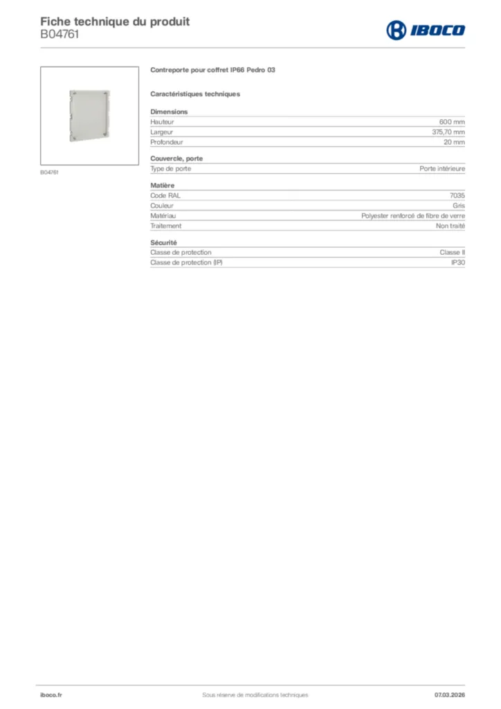 Image Iboco Fiche technique du produit B04761 | Hager France