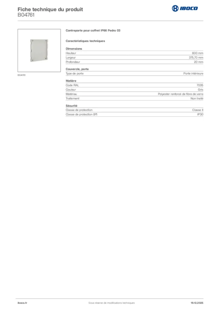 Image Iboco Fiche technique du produit B04761 | Hager France