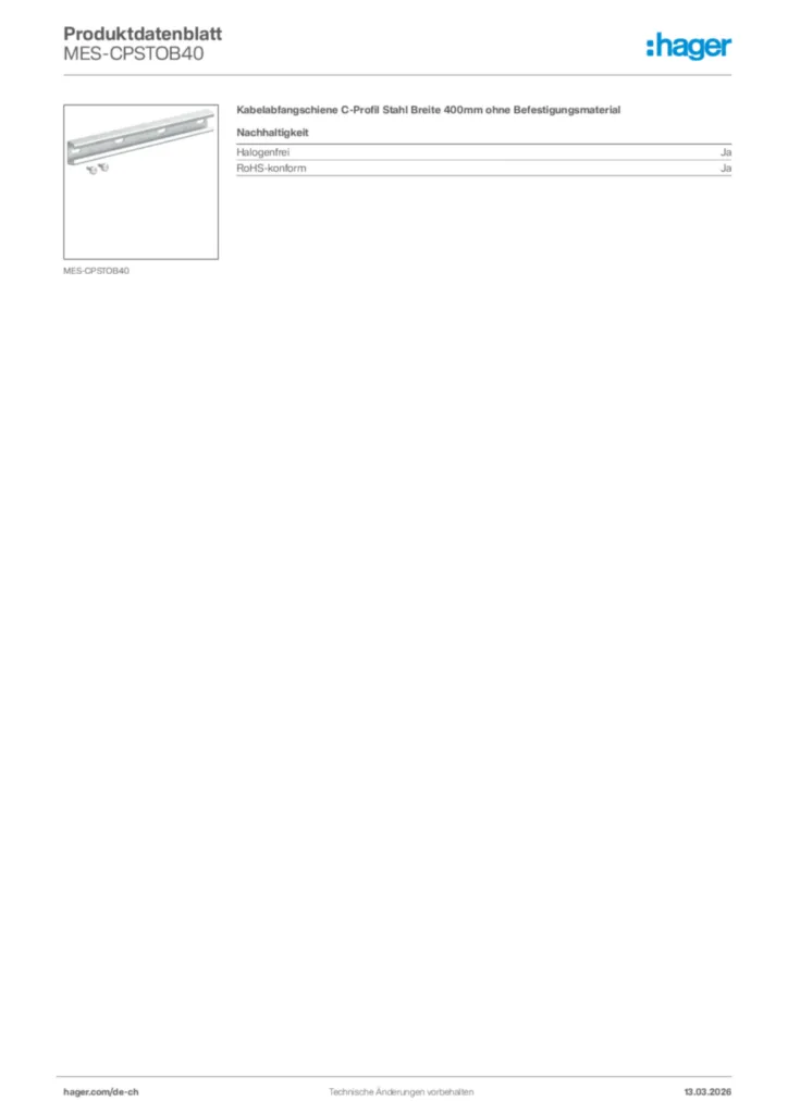 Bild Hager Produktdatenblatt MES-CPSTOB40 | Hager Schweiz