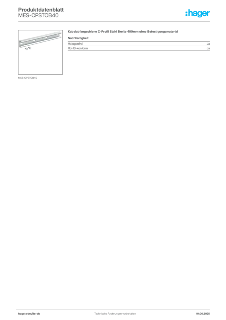 Bild Hager Produktdatenblatt MES-CPSTOB40 | Hager Schweiz