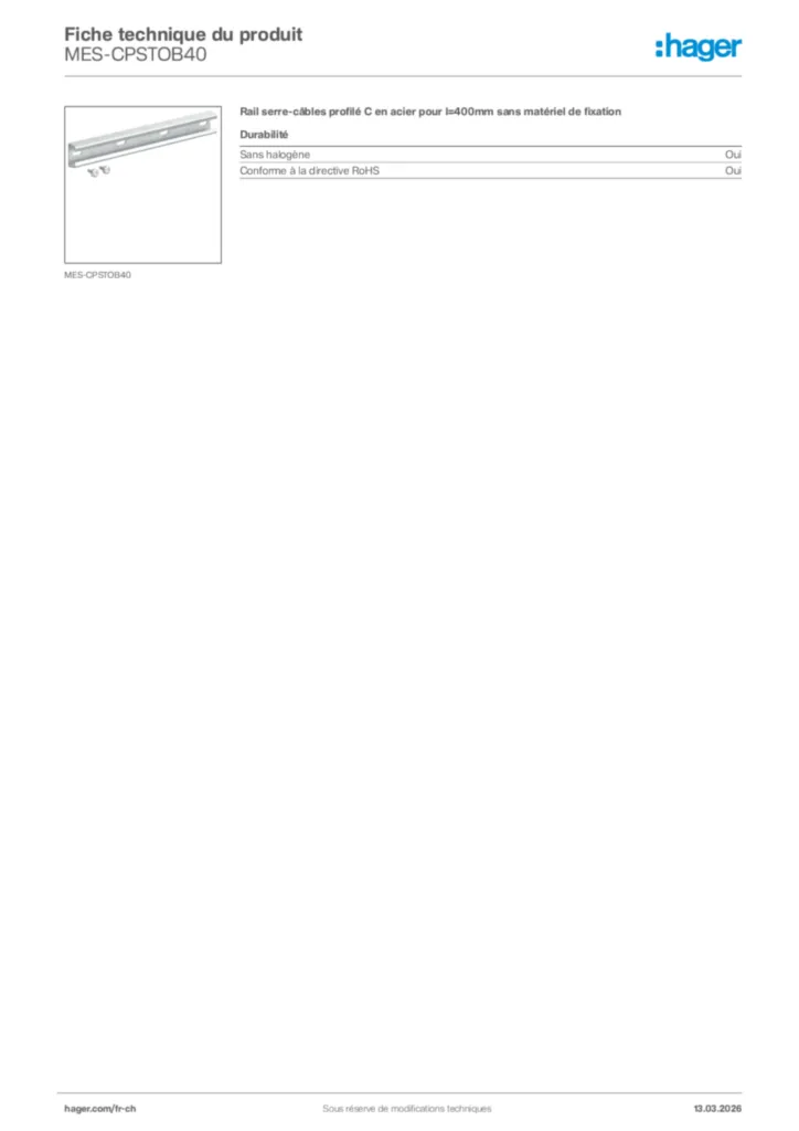 Image Hager Fiche technique du produit MES-CPSTOB40 | Hager Suisse