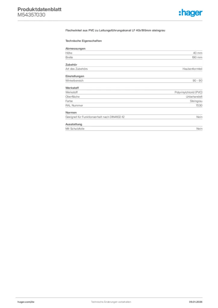 Bild Hager Produktdatenblatt M54357030 | Hager Deutschland