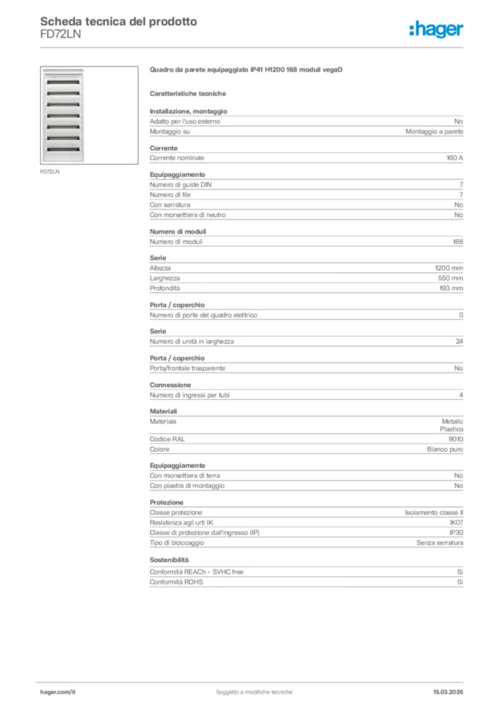 Immagine Hager Scheda tecnica del prodotto FD72LN | Hager Italia