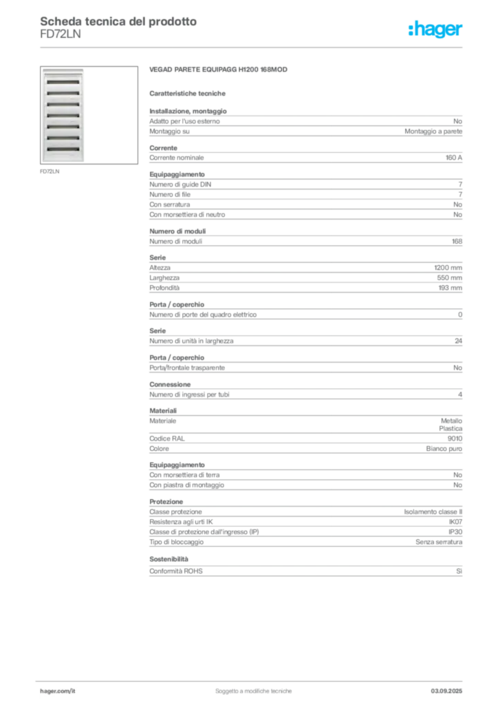 Immagine Hager Scheda tecnica del prodotto FD72LN | Hager Italia